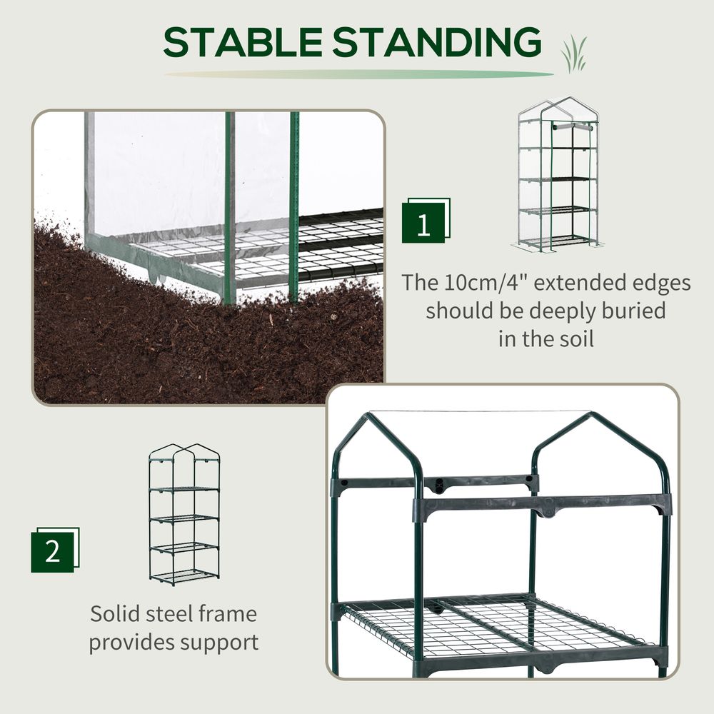 4 Tiers Mini Portable Greenhouse Metal Frame Transparent 160x70x50cm - anydaydirect