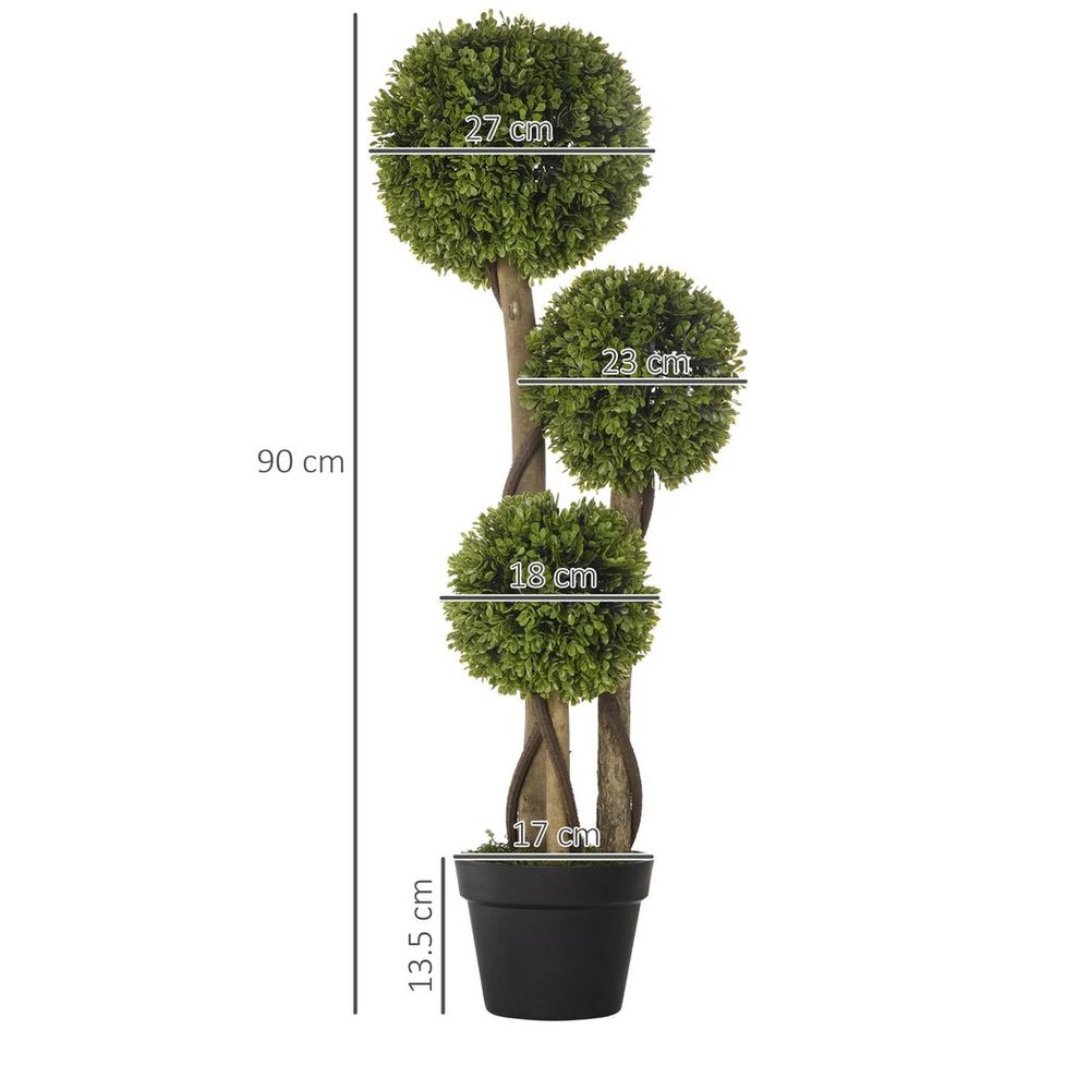 Potted Artificial Plants Boxwood Ball Topiary Trees Indoor Outdoor, 90cm - anydaydirect