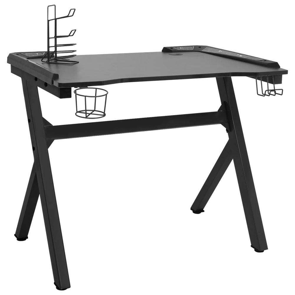 Gaming Desk LED with Y Shape Black 90x60x75 cm - anydaydirect