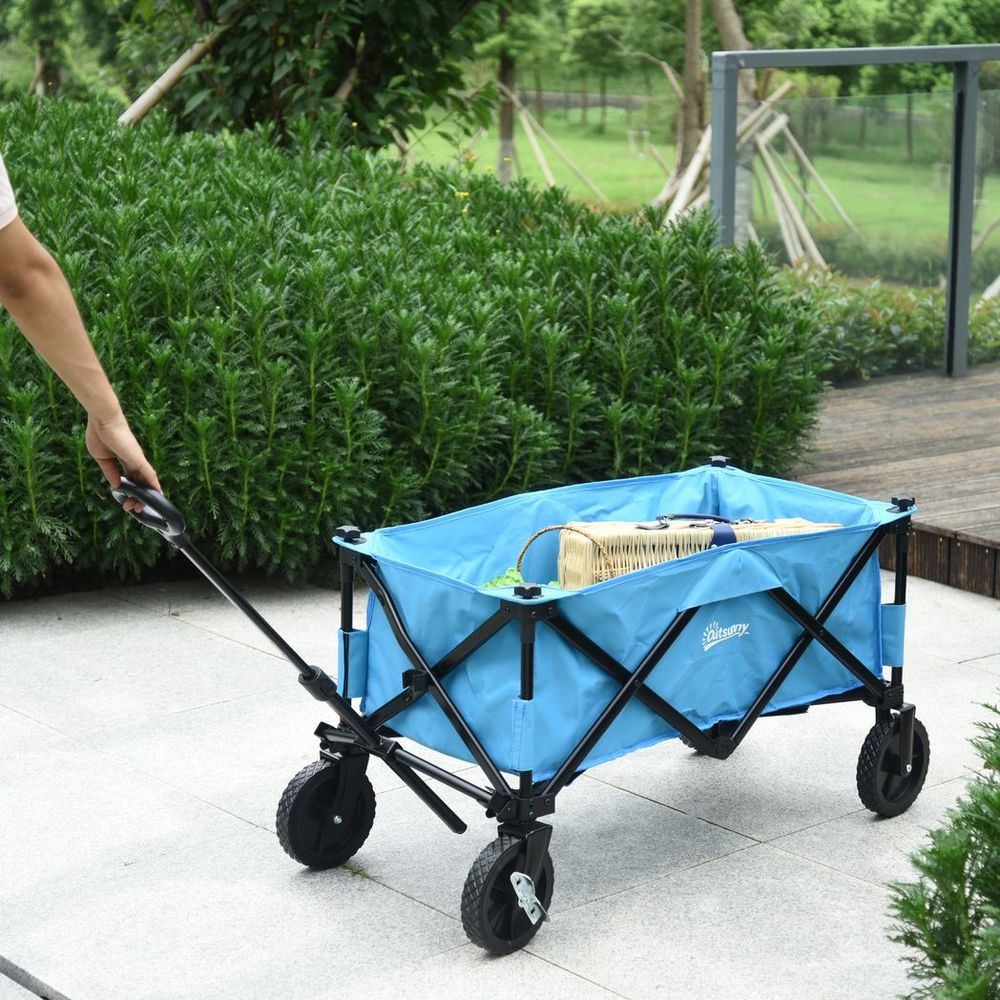 Pull Along Cart Folding Cargo Wagon Trailer Trolley For Beach Garden w/ Handle - anydaydirect