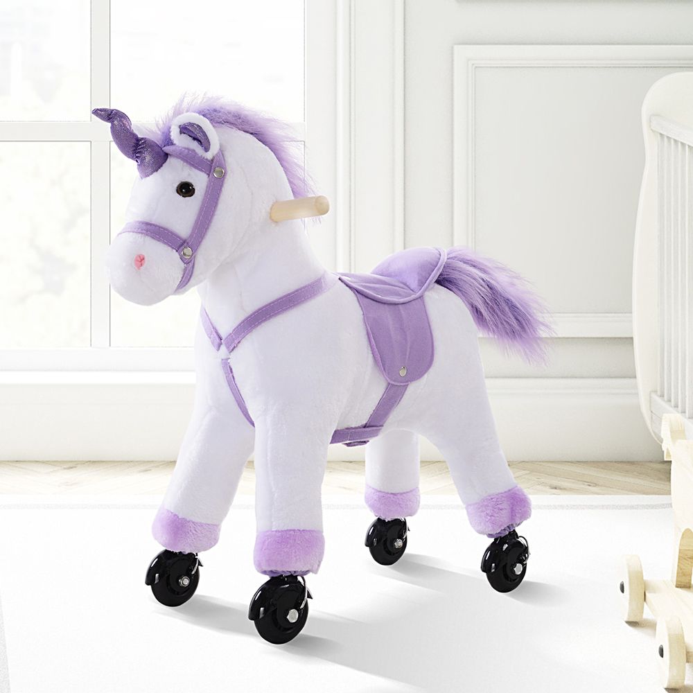 Kids Plush Ride-On Unicorn Walking Horse Toy Realistic Sound Handlebar - anydaydirect