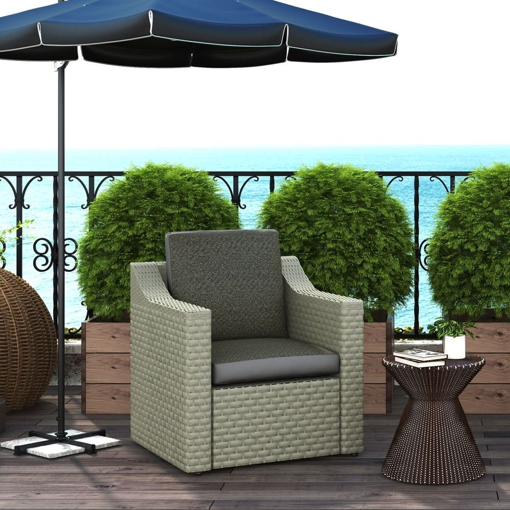 Outsunny Set of 2 Outdoor Seat Cushion with Fabric and PE Rattan Cover, Grey - anydaydirect