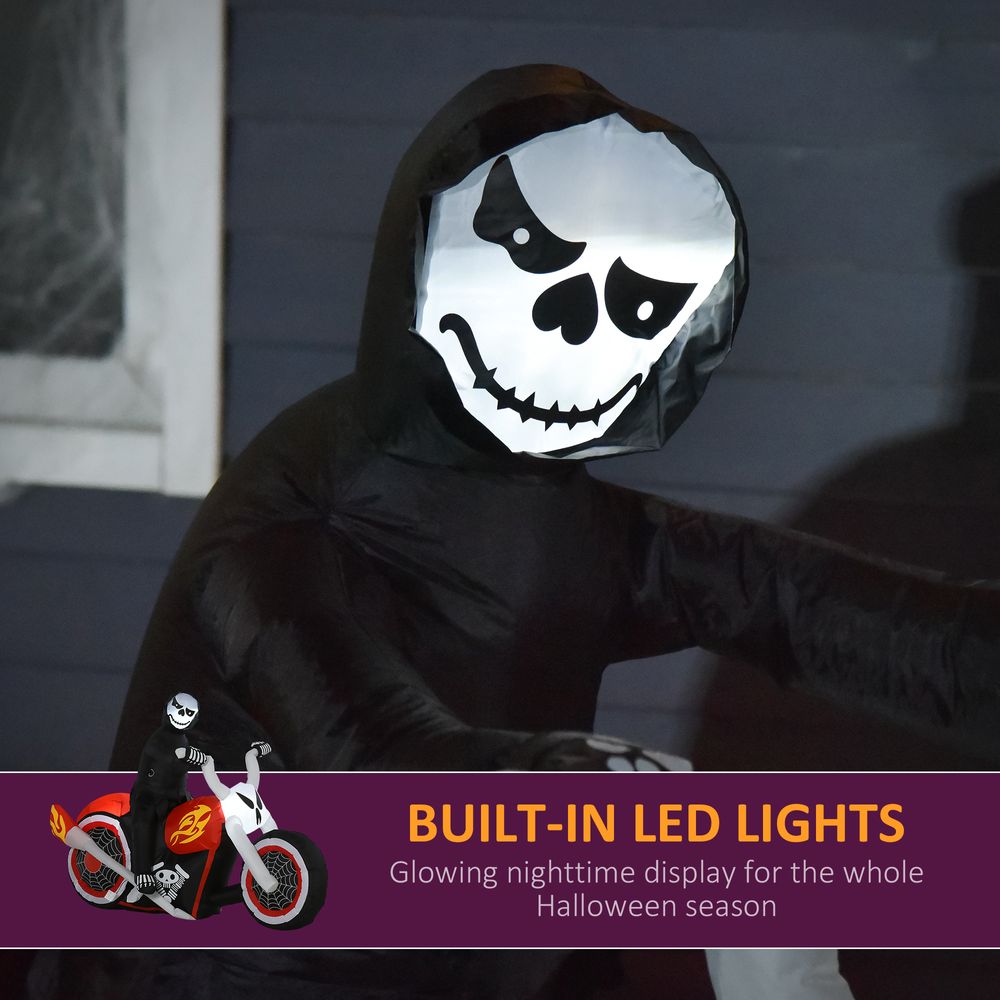 1.2m Inflatable Grim Reaper Motorcycle Halloween Decoration Lighted HOMCOM - anydaydirect