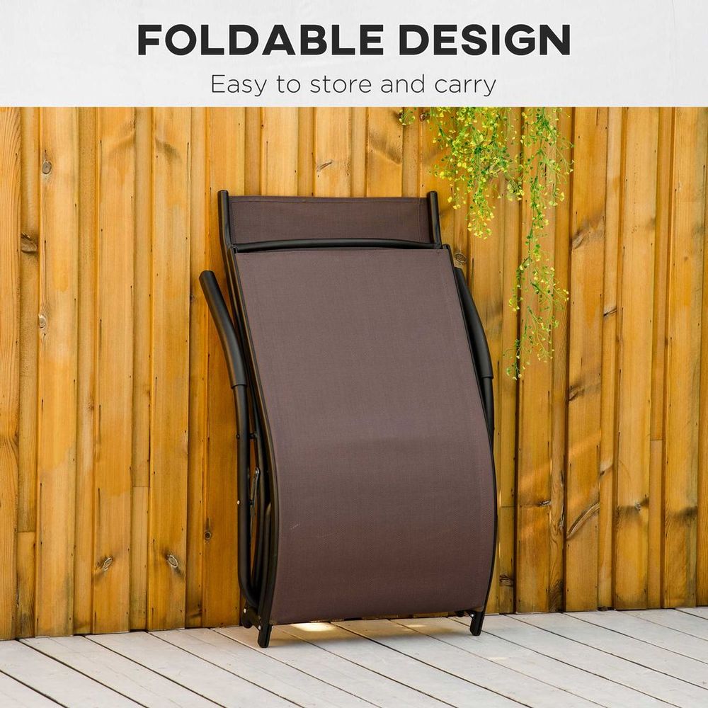 Folding Lounge Chair, Outdoor Chaise Lounge for Beach, Poolside, Brown - anydaydirect