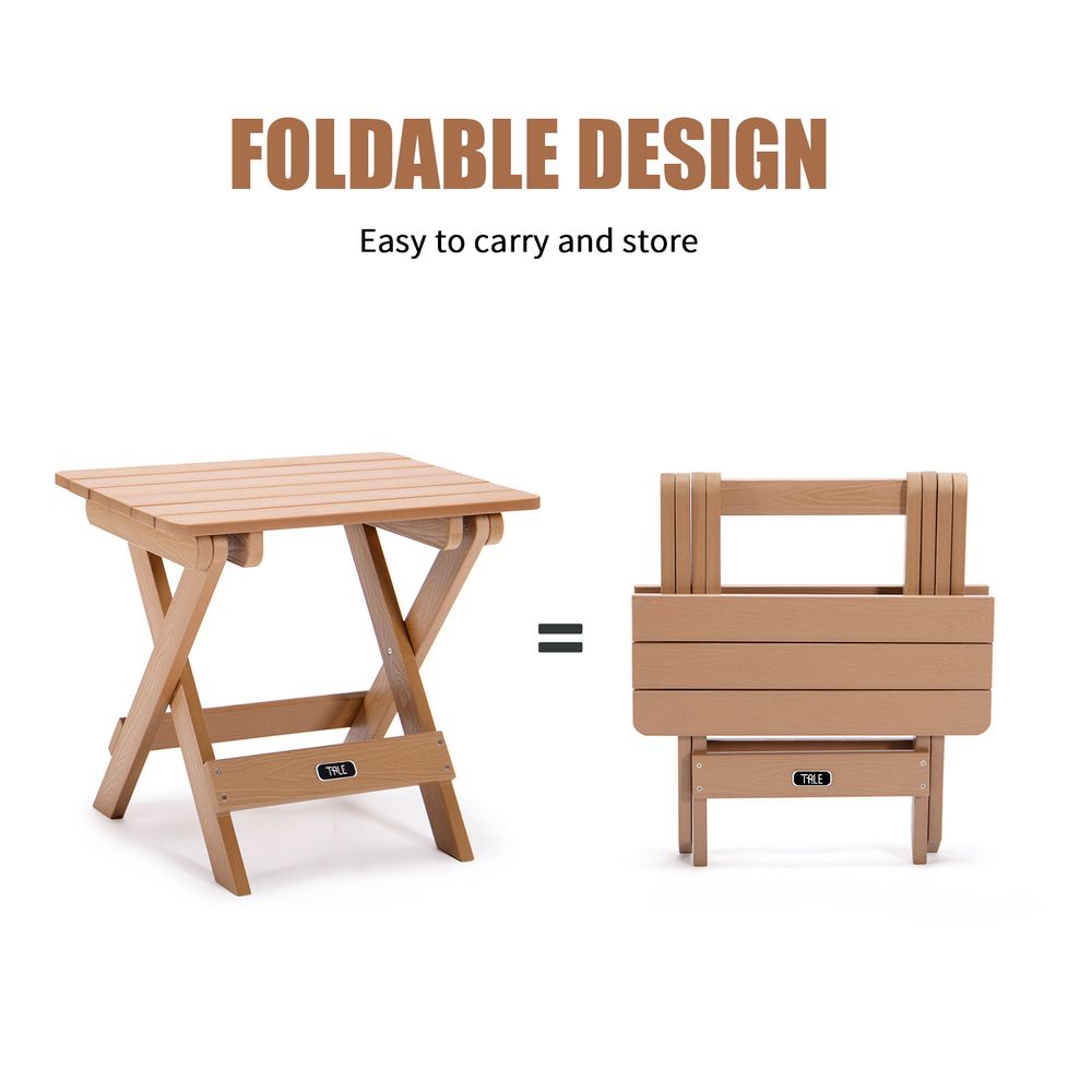 TALE Adirondack Portable Folding Side Table Square All-Weather and Fade-Resistant Plastic Wood Table Perfect for Outdoor Garden, Beach, Camping, Picnics Brown - anydaydirect