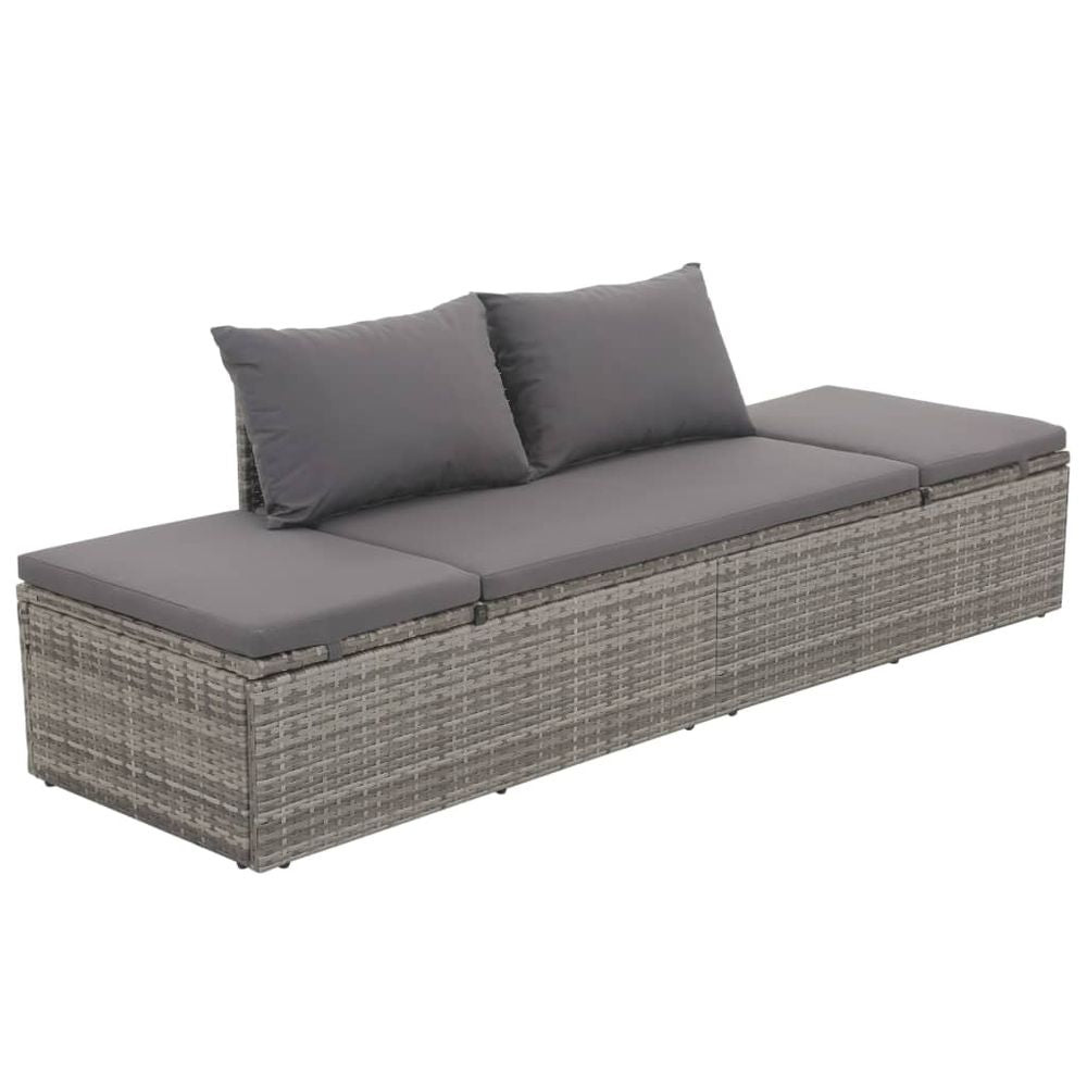 Outdoor Lounge Bed with Cushion & Pillows Poly Rattan Grey - anydaydirect