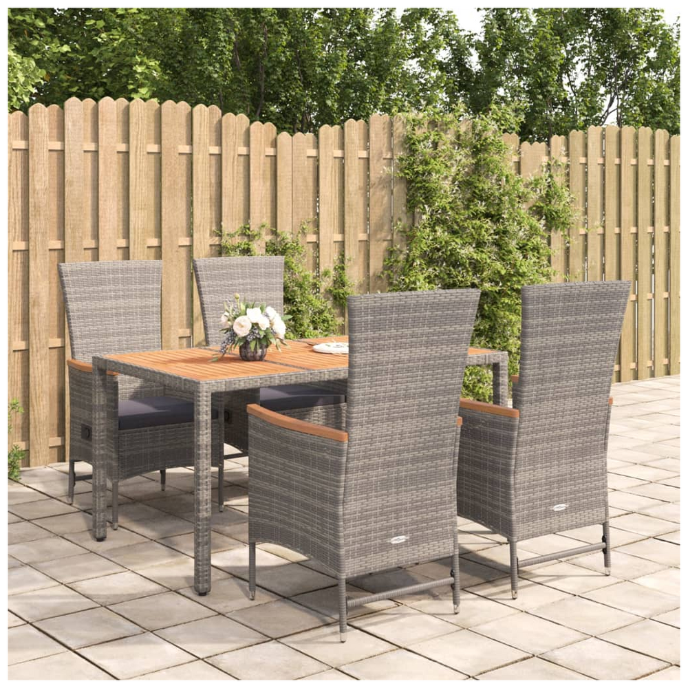 5 Piece Garden Dining Set Grey Poly Rattan&Solid Wood Acacia - anydaydirect