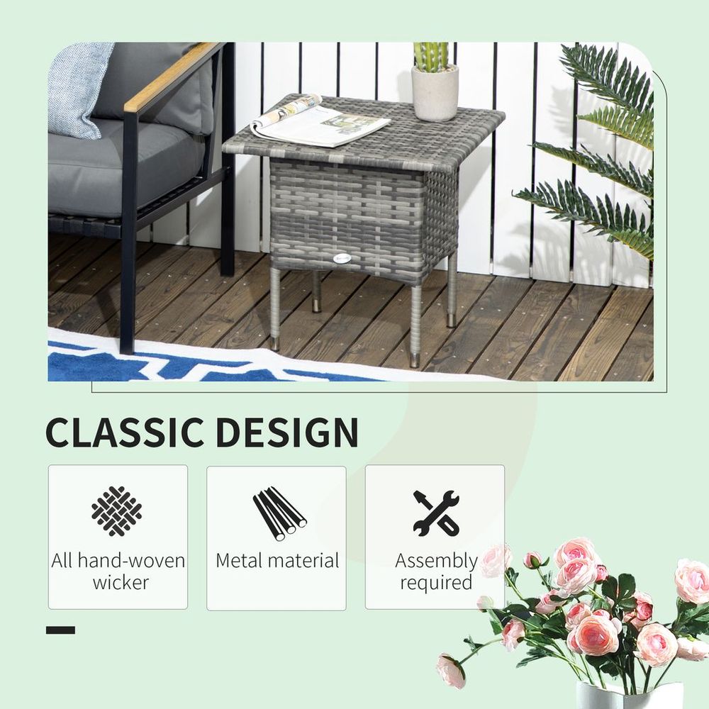 PE Rattan Outdoor Coffee Table, Rattan Side Table for Patio, Garden, Mixed Grey - anydaydirect