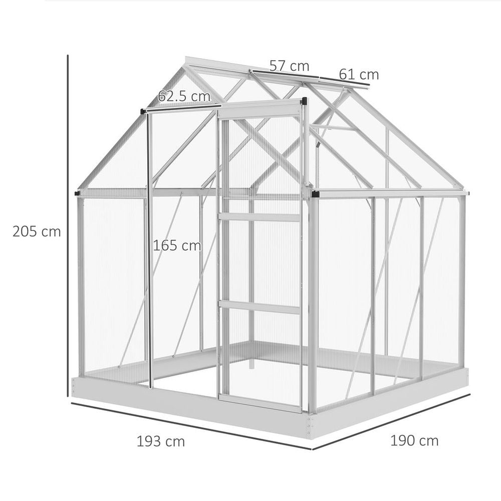 Outsunny 6 x 6ft Walk-In Polycarbonate Greenhouse with Foundation Window Silver - anydaydirect