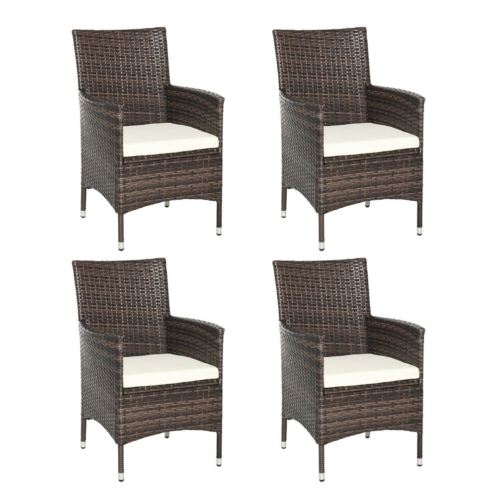 Outsunny 4 PC Outdoor Rattan Armchair Wicker Dining Chair Set for Garden Coffee - anydaydirect