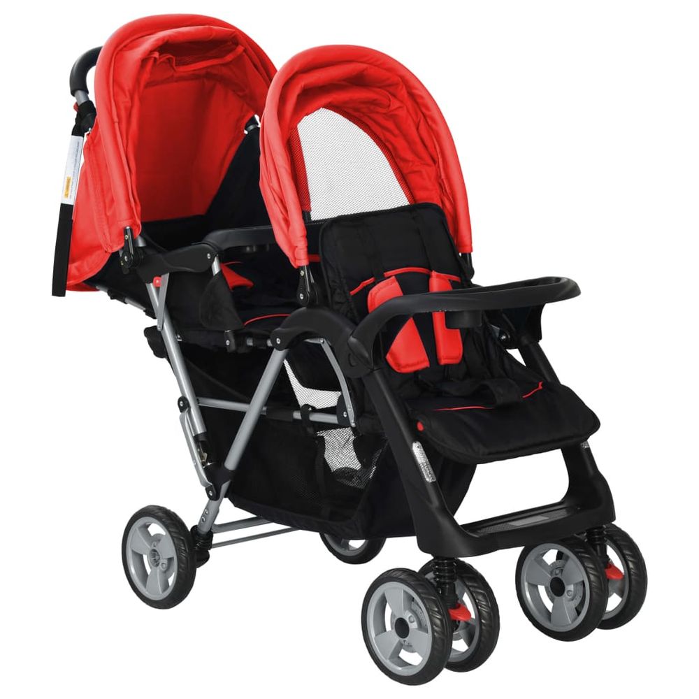 Tandem Stroller Steel Red and Black - anydaydirect