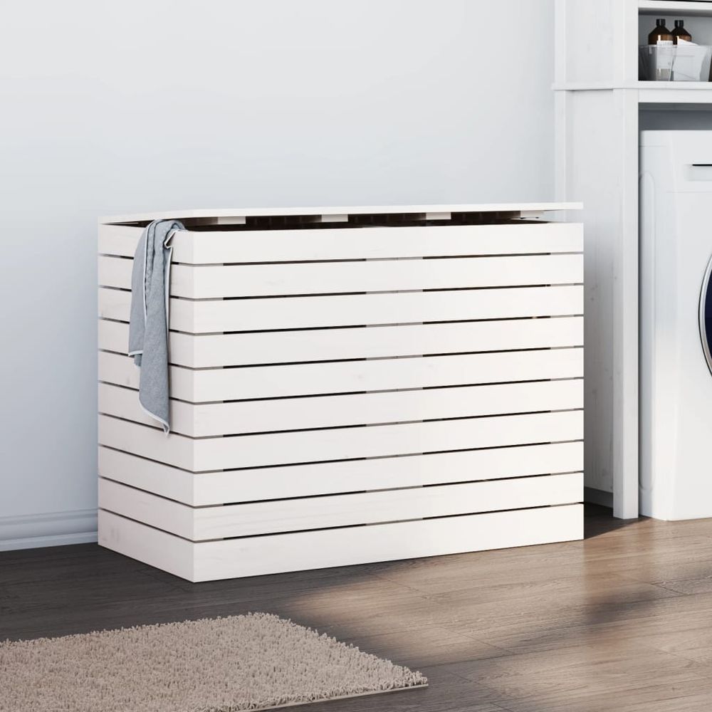 vidaXL Laundry Basket White 88.5x44x66 cm Solid Wood Pine - anydaydirect