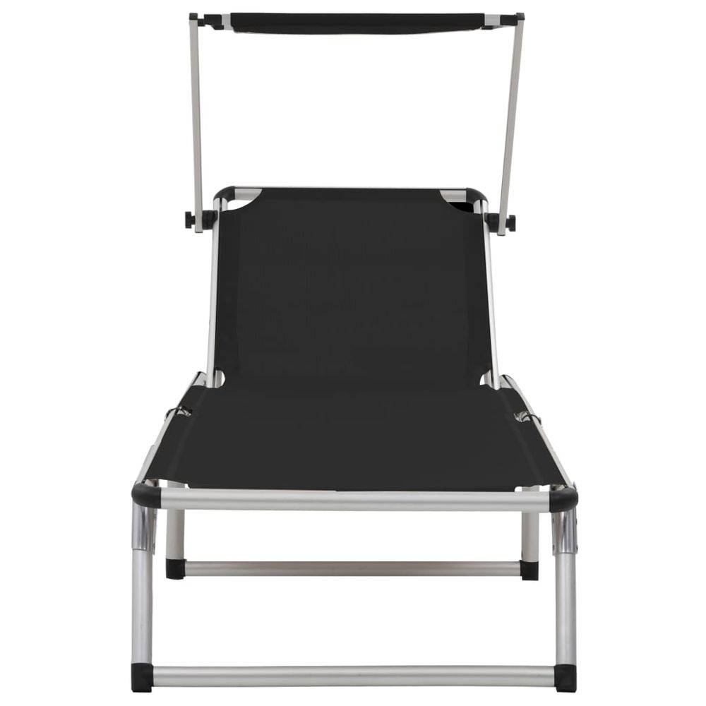 Folding Sun Loungers with Roof 2 pcs Aluminium&Textilene Black - anydaydirect