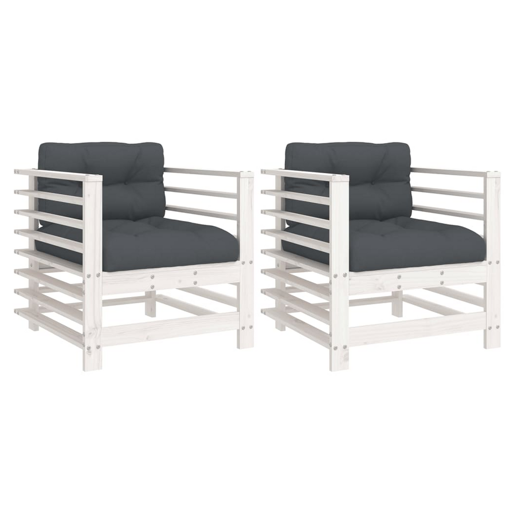 vidaXL Garden Chairs with Cushions 2 pcs White Solid Wood Pine - anydaydirect