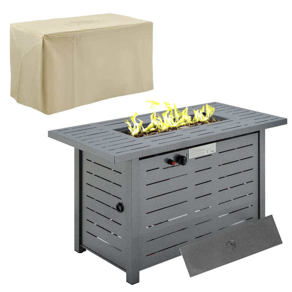 Propane Gas Fire Pit Table Smokeless Firepit Outdoor Heater Cover Lava Rocks Lid - anydaydirect