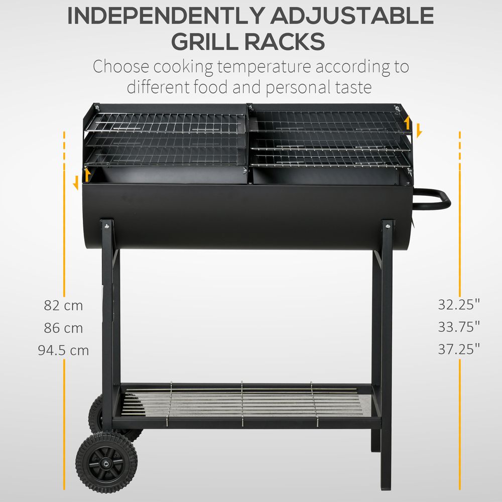 Outsunny Steel 2-Grill Charcoal BBQ w/ Wheels Black - anydaydirect