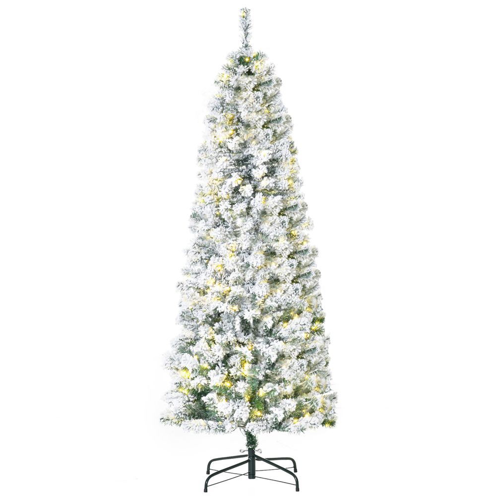 6 Feet Prelit Artificial Snow Flocked Christmas Tree Warm LED Light Green White - anydaydirect