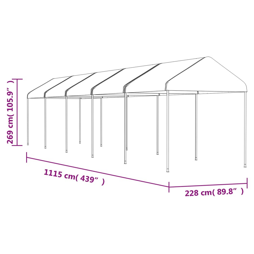 vidaXL Gazebo with Roof White 11.15x2.28x2.69 m Polyethylene - anydaydirect