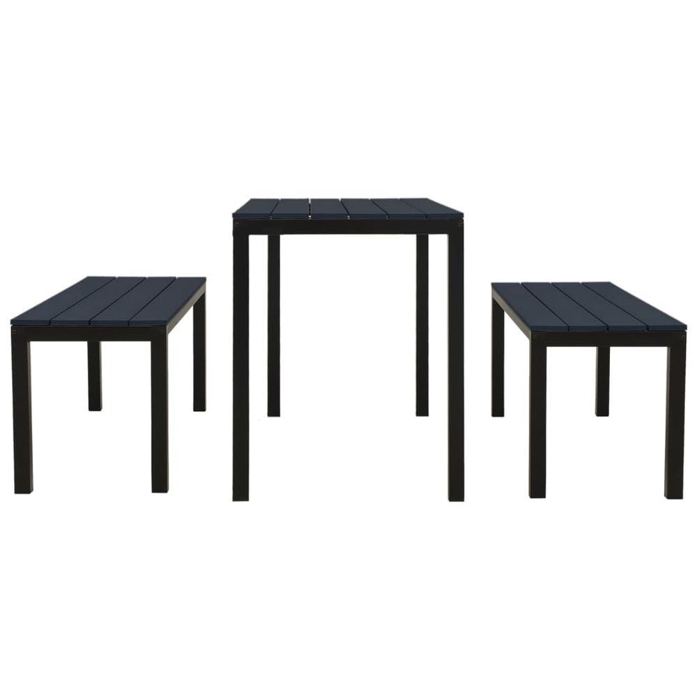 3 Piece Garden Dining Set Steel and WPC Black - anydaydirect