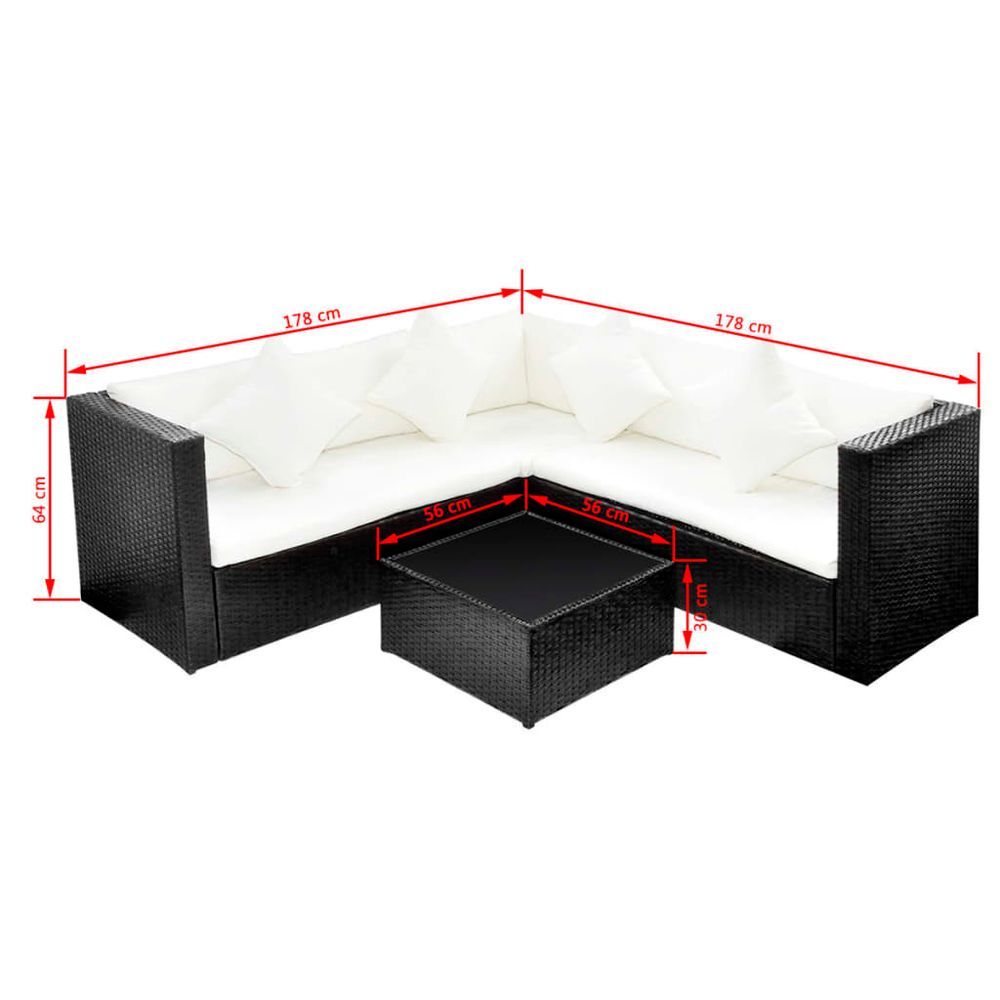 4 Piece Garden Lounge Set with Cushions Poly Rattan Black - anydaydirect