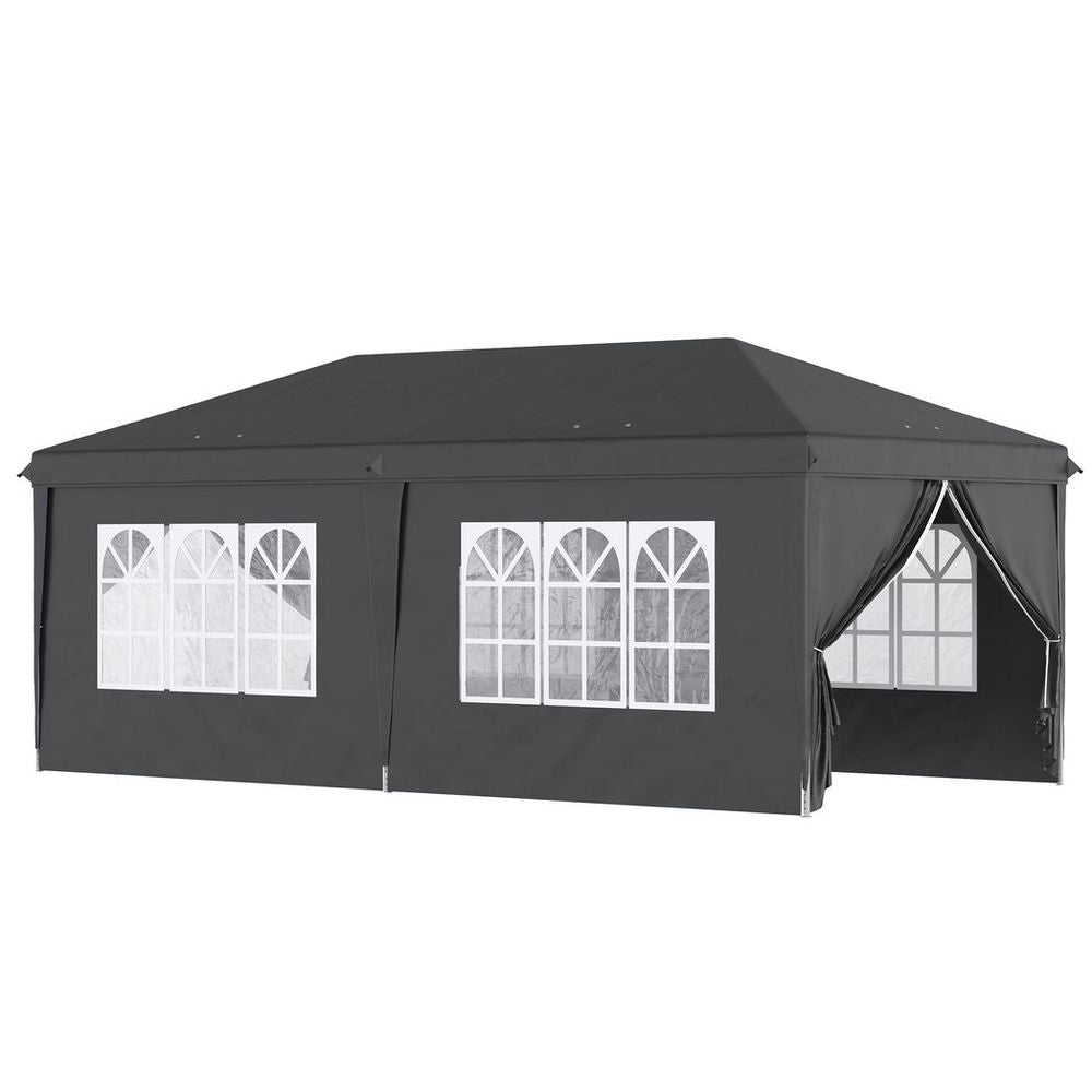 3 x 6m Pop Up Gazebo Height Adjustable Party Tent w/ Storage Bag Black - anydaydirect