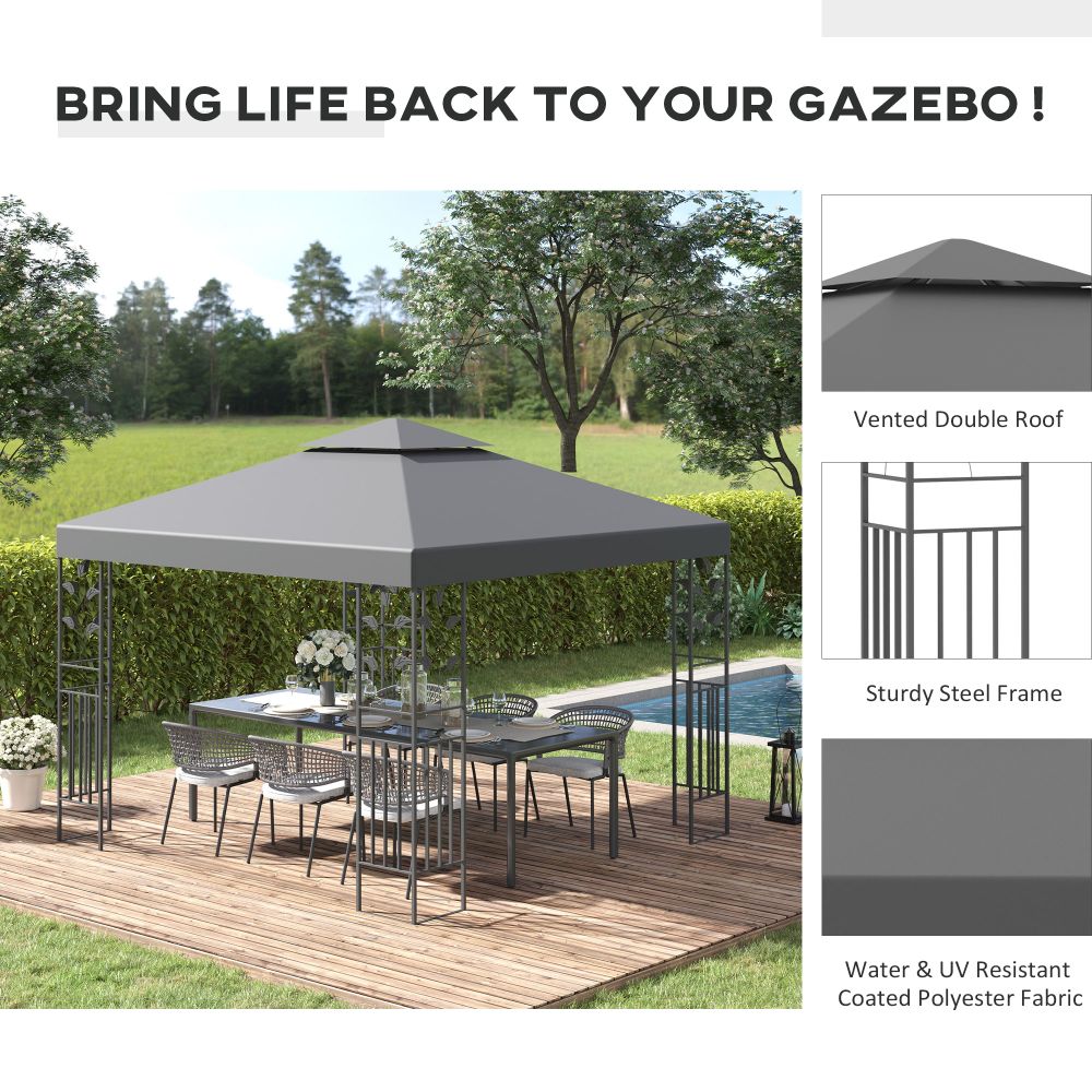 3x3m Outdoor Garden Steel Gazebo Patio Canopy Marquee Canopy Shelter - Grey - anydaydirect