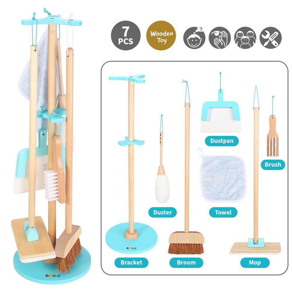 SOKA Wooden Cleaning Kit Pretend Play Household Toy Set Playhouse for Kids 3+ - anydaydirect