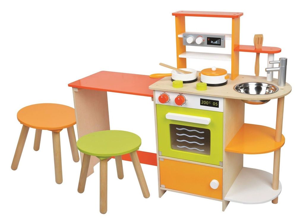Lelin Wooden Childrens 2 In 1 Kitchen Cooking And Dining Room With Pots & Pans - anydaydirect