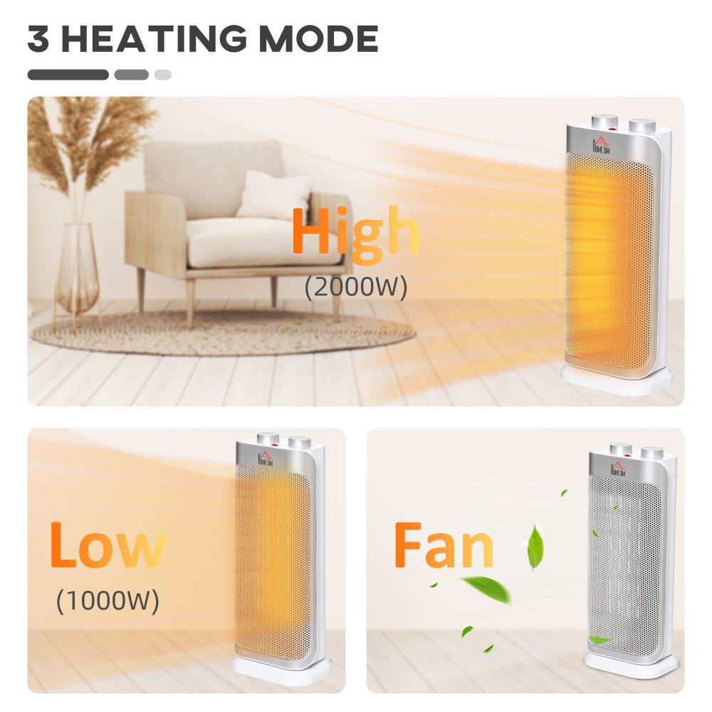 Indoor Space Heater Oscillating Ceramic Heater w/ Adjustable Modes 1000W/2000W - anydaydirect