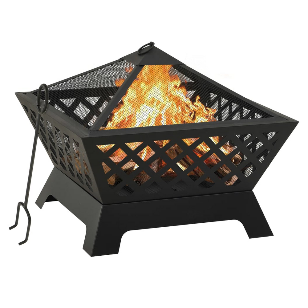 Fire Pit with Poker 64 cm XXL Steel - anydaydirect