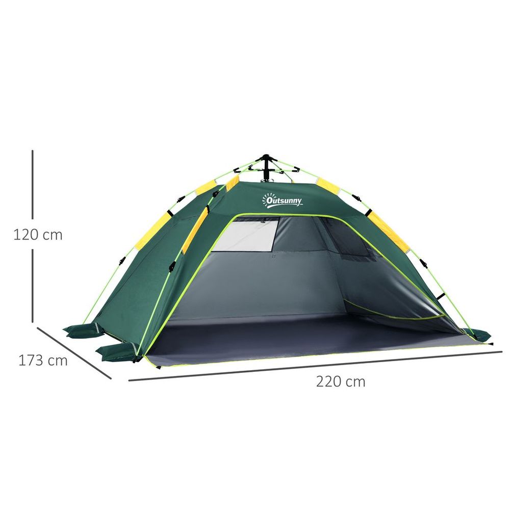 Outsunny 2 Man Pop-up Beach Tent Sun Shade Shelter Hut w/ Windows Door Green - anydaydirect