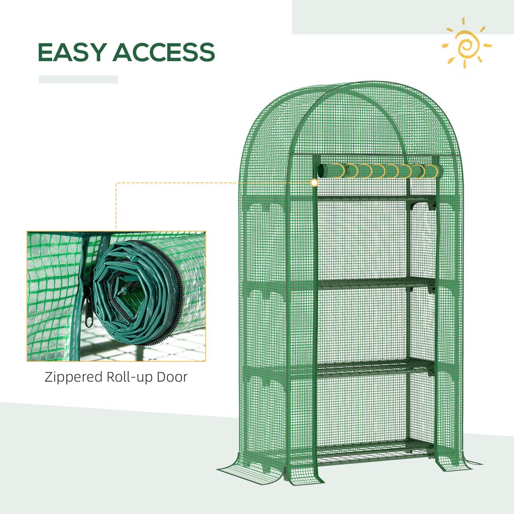 80x49x160cm Mini Greenhouse with Storage Shelf, Roll-Up ZipDoorPE Cover, Green - anydaydirect