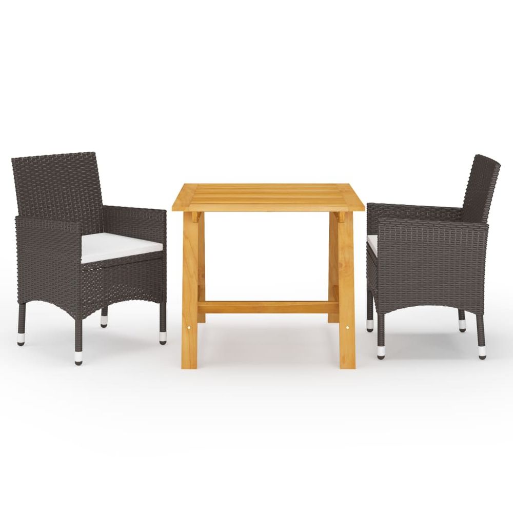 3 Piece Garden Dining Set with Cushions Brown - anydaydirect