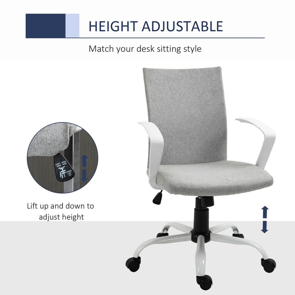 Office Chair Linen Swivel Computer Desk Chair Home Study Task Chair, Light Grey - anydaydirect