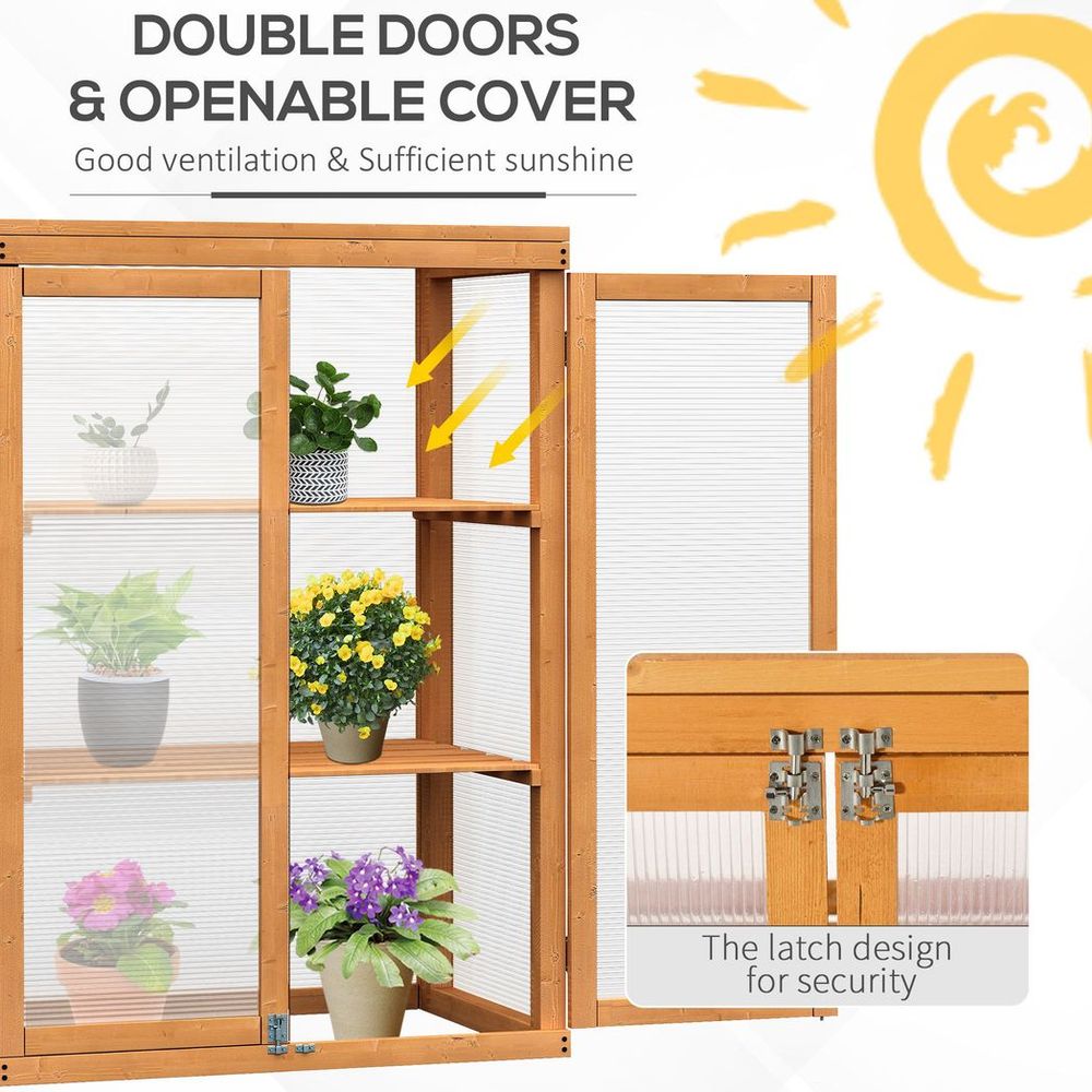 2 Shelves Wooden Cold Frame Grow House Greenhouse Outdoor Plant Storage - anydaydirect