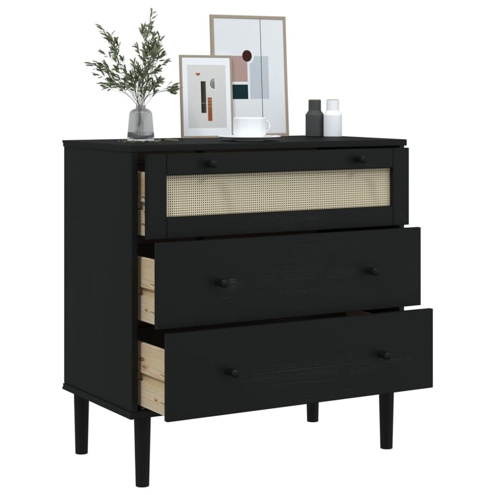 vidaXL Drawer Cabinet SENJA Rattan Look Black 80x40x80 cm Solid Wood Pine - anydaydirect
