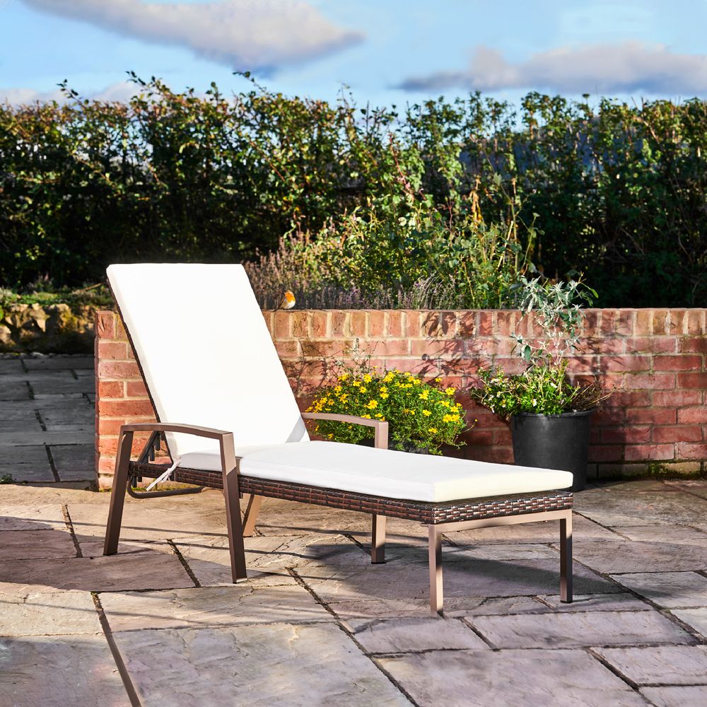 Garden Patio Furniture Set of 2 Rattan Sun Loungers with Cushions - anydaydirect