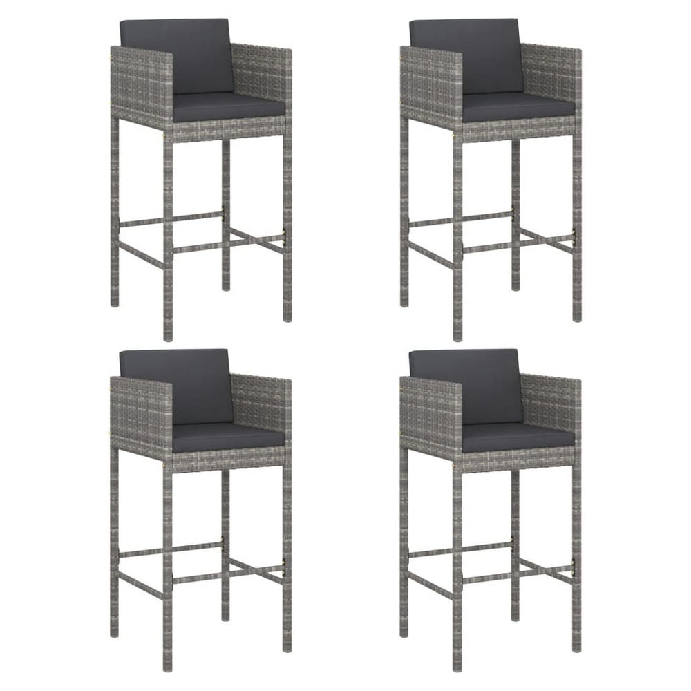 Bar Stools 4 pcs with Cushions Grey Poly Rattan - anydaydirect