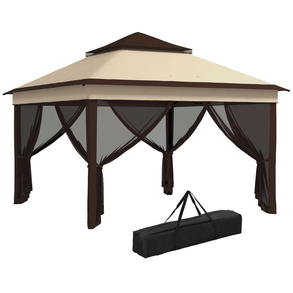 Outsunny 3 x 3(m) Pop Up Gazebo Tent with Netting, Height Adjustable, Beige - anydaydirect