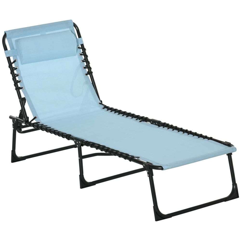 Outsunny Folding Beach Chair Chaise Lounge 4 Adjustable Positions, Baby Blue - anydaydirect