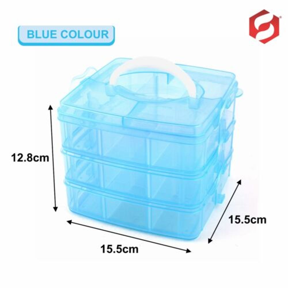 3Tier Storage Boxes Arts & Crafts Detachable & Stackable Containers 18 Grid Blue - anydaydirect