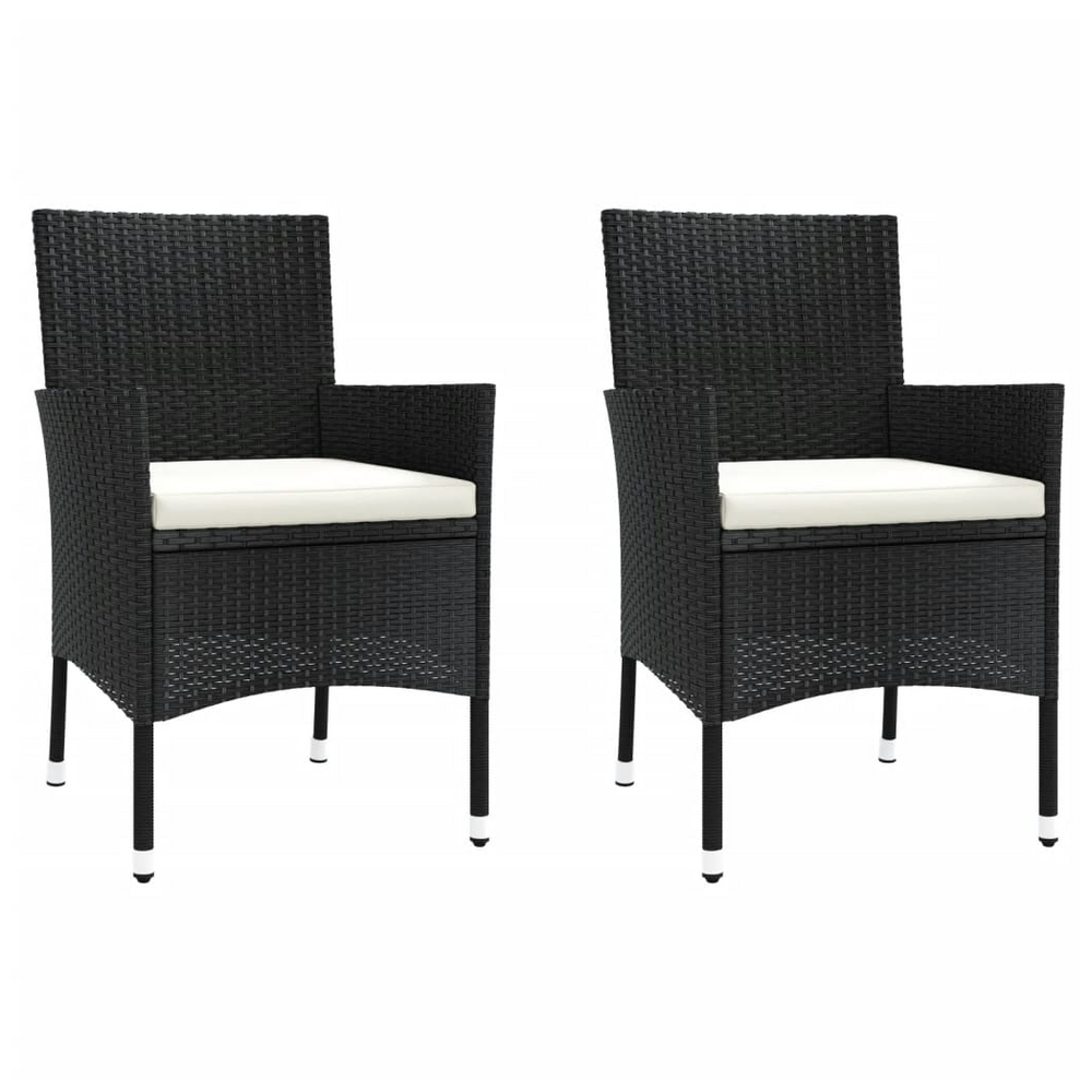 vidaXL 3 Piece Garden Dining Set with Cushions Black Poly Rattan - anydaydirect