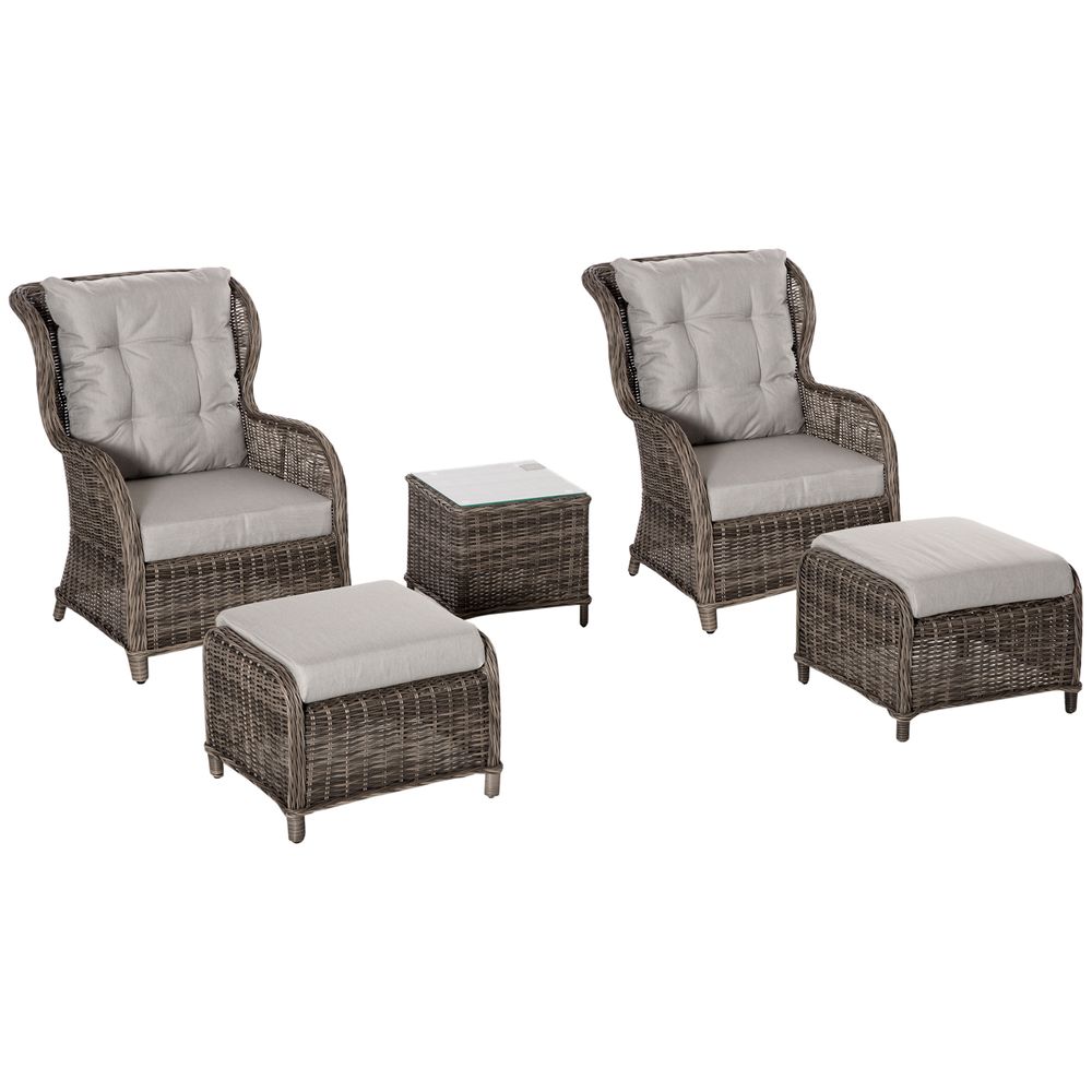 2 Seater Rattan  Sofa Chair & Stool Table SetSet Aluminium Frame  Brown - anydaydirect