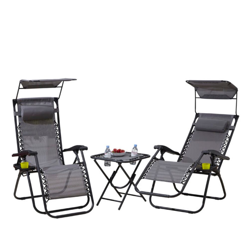 Neo Grey Folding Portable Zero Gravity Chairs and Table Set - anydaydirect