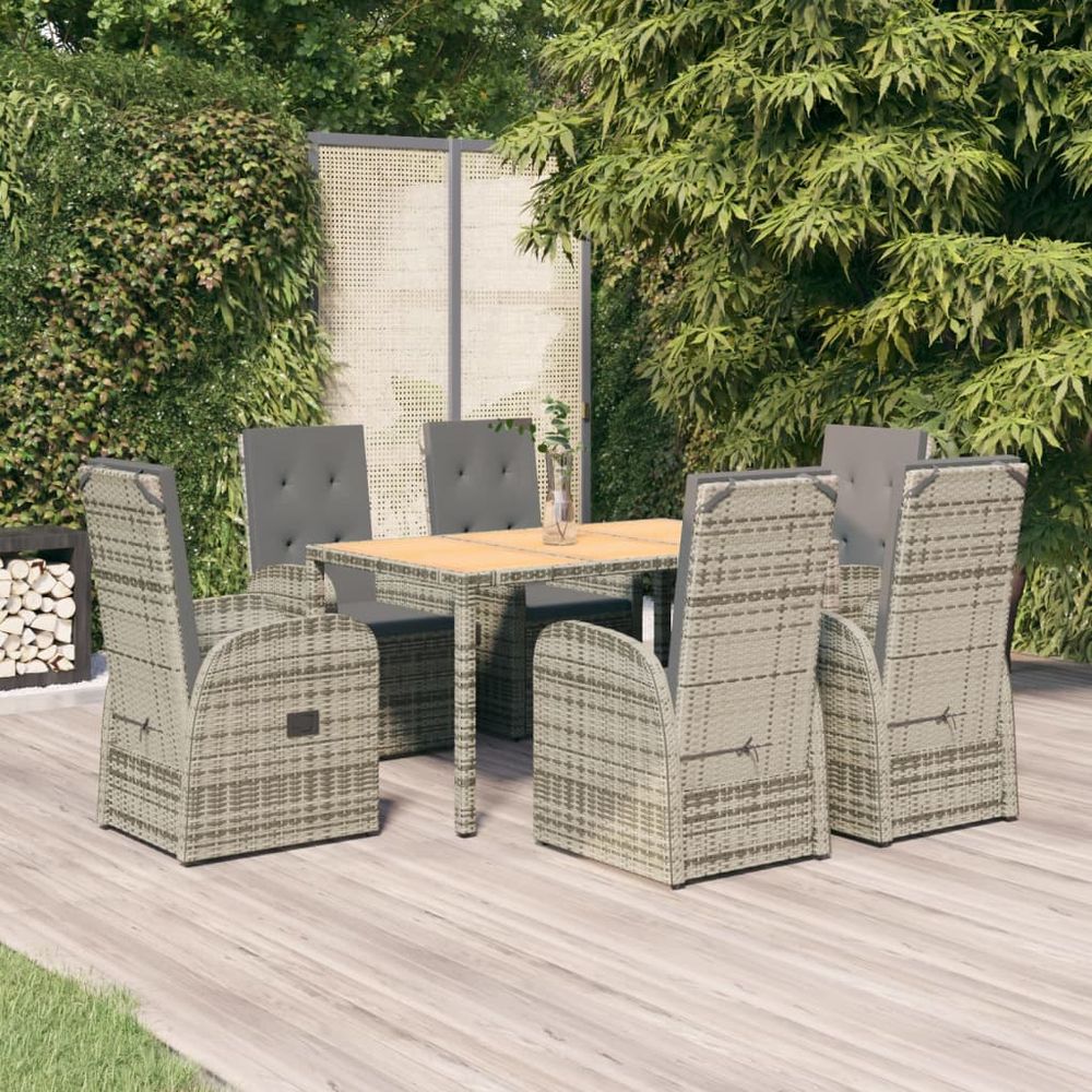 7 Piece Garden Dining Set Grey Poly Rattan&Solid Wood Acacia - anydaydirect