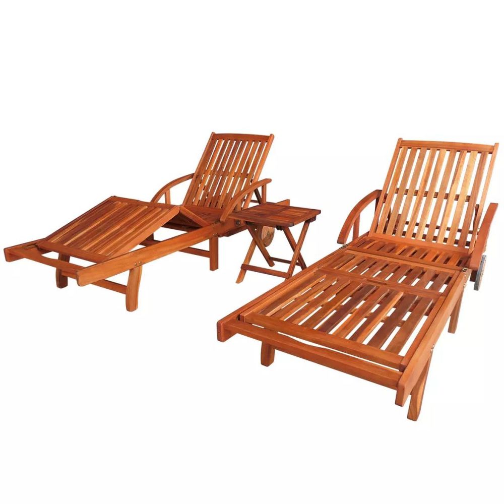 Sun Loungers 2 pcs with Table Solid Acacia Wood - anydaydirect