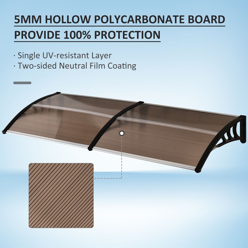 Outsunny 80 L x 195 W x 23 H cm Clear Polycarbonate Curved Awning Black - anydaydirect