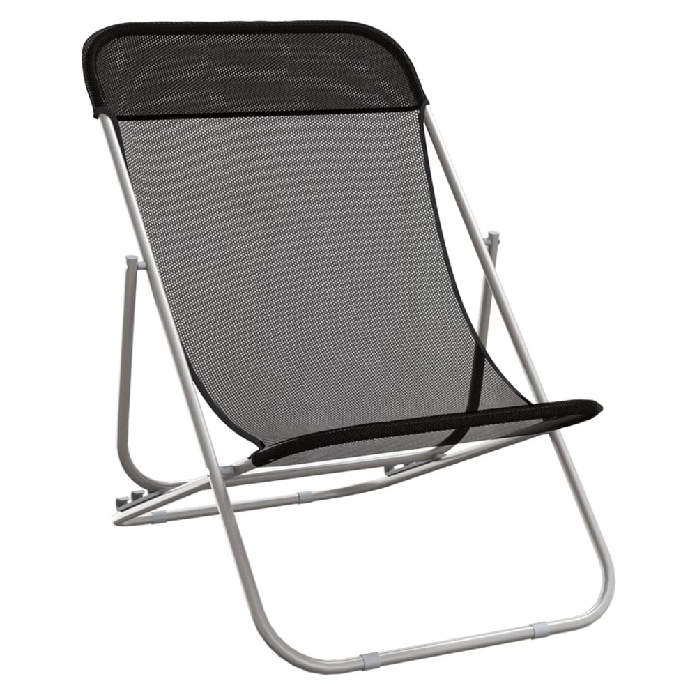 vidaXL Folding Beach Chairs 2 pcs Black Textilene&Powder-coated Steel - anydaydirect