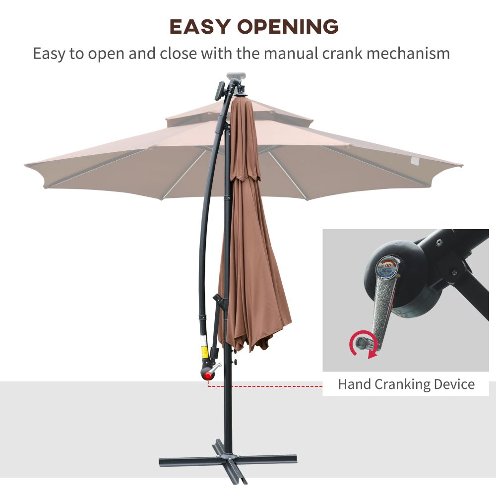 3m Cantilever Banana Parasol Double Roof, LED Solar lights, Crank, - anydaydirect