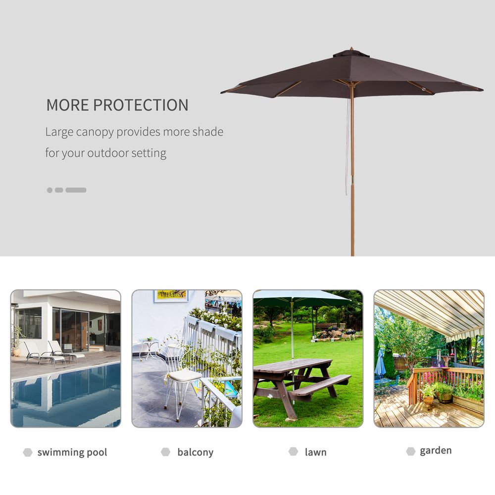 3m Bamboo Wooden Market Patio Umbrella Garden Parasol Outdoor Sunshade Canopy - anydaydirect